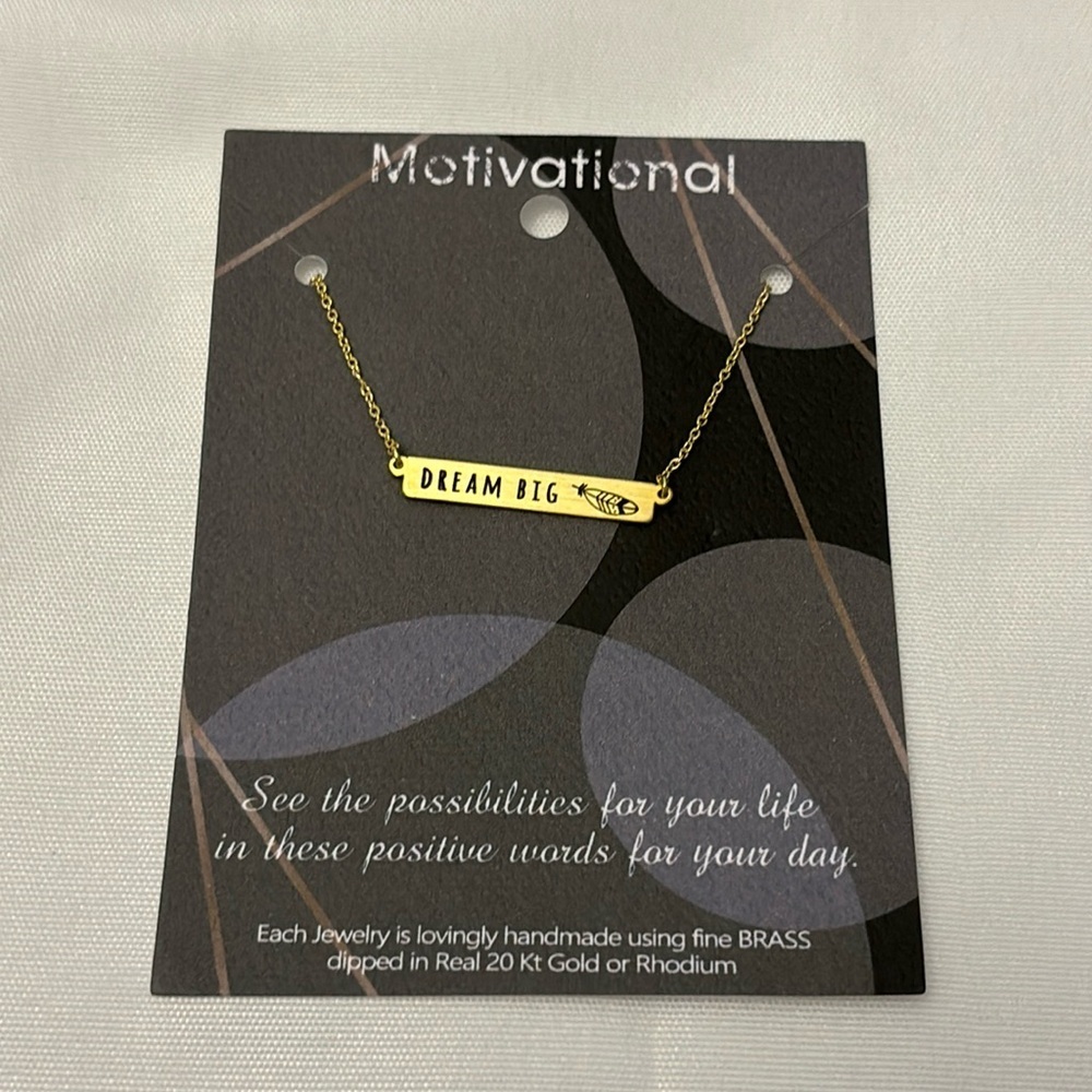 Motivational "Dream Big" Necklace – Gold Tone – NIP
